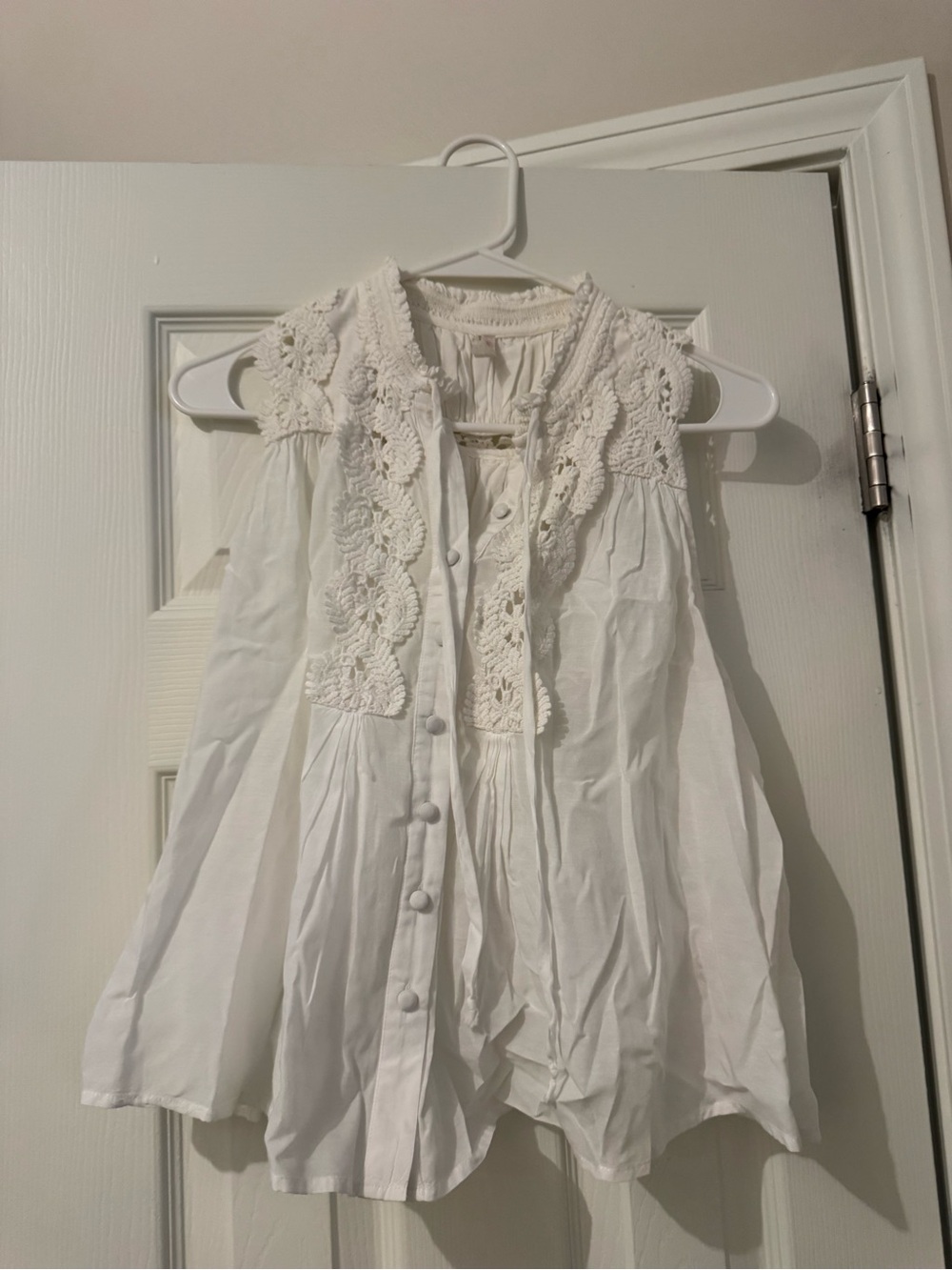 Free People White Crochet-Trim Button Front Tank